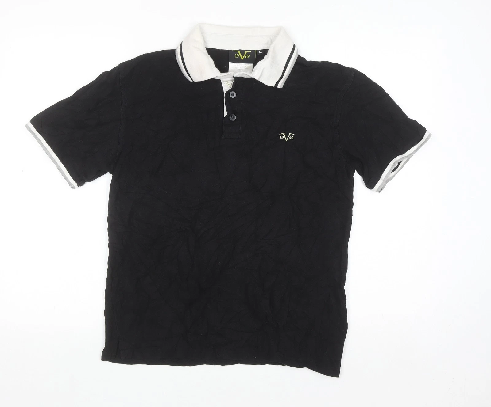 V1969 Men's Black Cotton Polo Shirt Size M Embroidered Logo