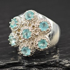 Blue Gemstone Floral Ring Sterling Silver Sz 7