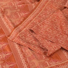 Sanskriti Vintage Peach Sarees Pure Satin Banarasi Tanchoi Woven Fabric 5YD Sari