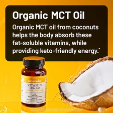 Vegan Vitamin D3 + K2 in Organic Coconut MCT Oil - Organic D3 10000IU + Natur...