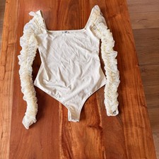 Intimately Free People Women's Antique Beige Bodysuit With Sheer lace Size M NWT