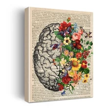 Anatomy Poster  Anatomy Canvas Wall Art Anatomical Brain Flower Floral Canvas P