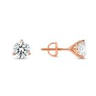 1.75 Ct Round Created Diamond Earrings Studs Real 14K Rose Gold Martini Screw