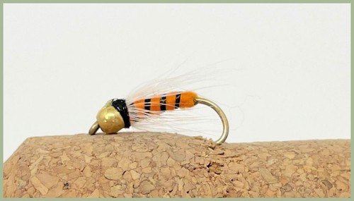 Trout Flies, 12 Pack, Gold Head Nymphs, Orange, Three Varieties, Mixed 10/12/14 - Picture 3 of 4