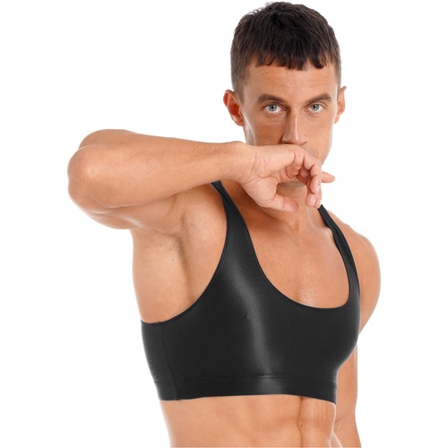 Men Glossy Y Back Half Tank Top Vest Workout Sports Bras T-Shirts Undershirt - Picture 8 of 83