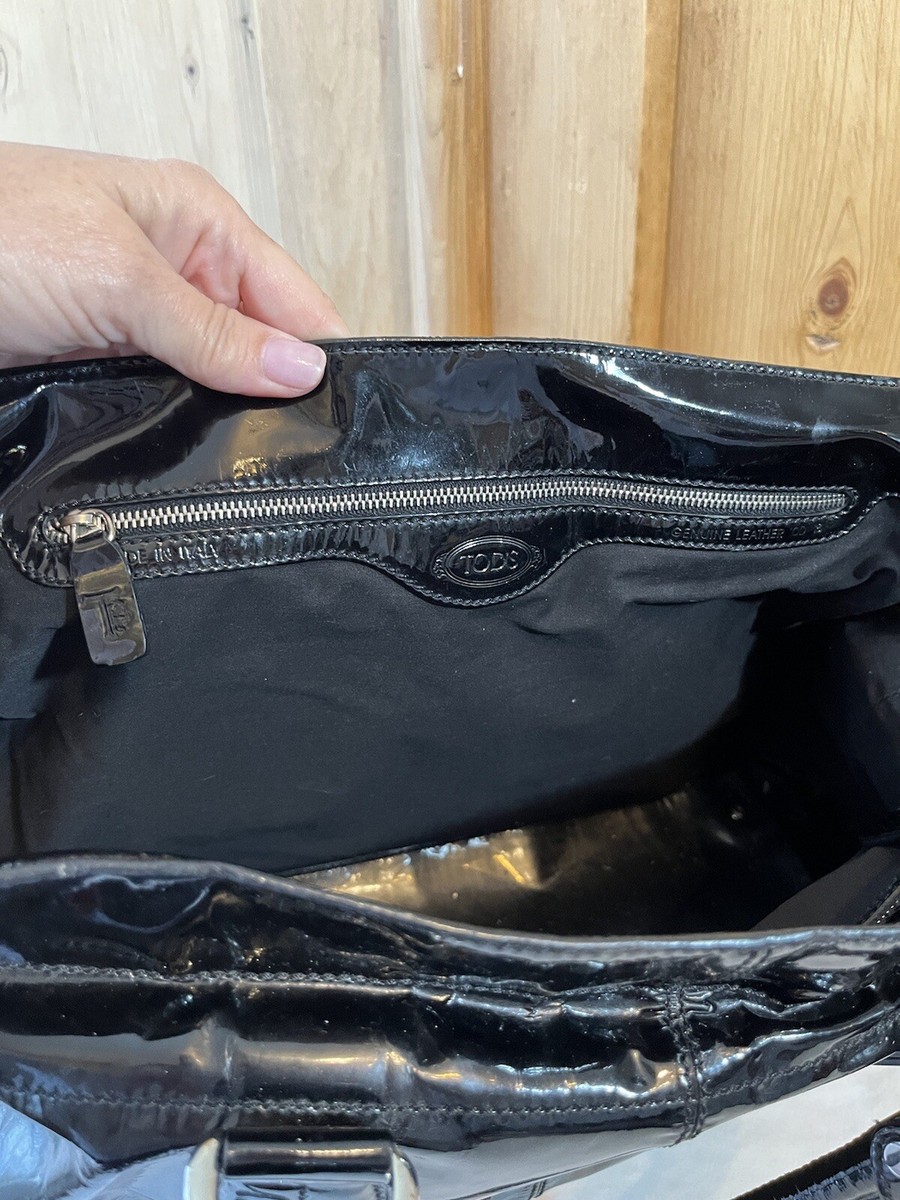 Tod's Black Patent Leather Authentic D-Bag Handbag Tote Large | eBay