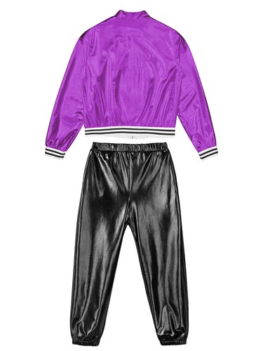 Niños Niñas Jazz Hip Hop Baile Disfraz Brillante Chaqueta Metálica con Pantalones de Sudadera Conjunto - Imagen 68 de 76