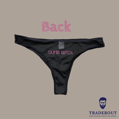 DUMB BITCH custom embroidery  men Black sheer mesh cheeky bikini underwear