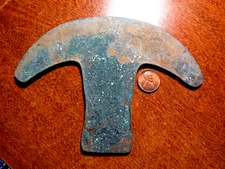 GENUINE 800 AD to 1500 AD PRE-COLUMBIAN AZTEC COPPER AXE MONEY 6" by 4-1/2" F1