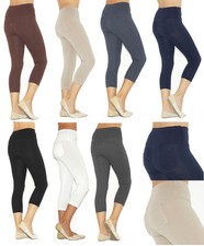 Capri 3/4 Women Leggings Cotton Pants High Waist with Pockets