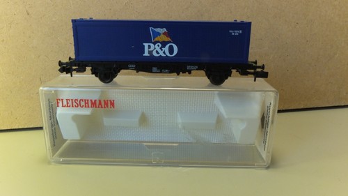 Fleischmann N gauge 8239K LWB 4 wheel container wagon with blue "P&O" container - 第 1/7 張圖片