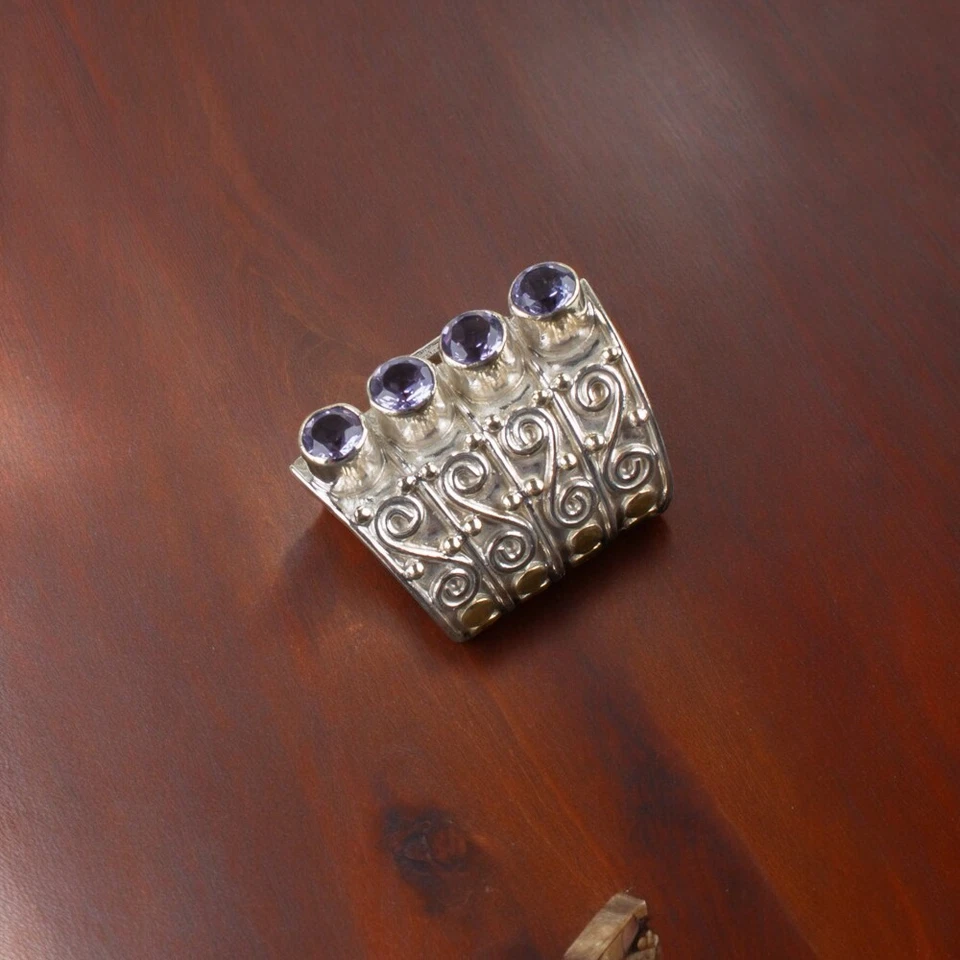 Anillo ajustable de plata estampada 925 con piedras preciosas de iolita natural todos los tamaños Navidad DB Foto 2 de 4