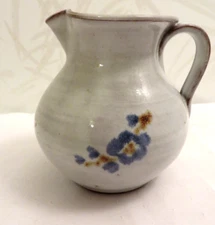Vintage Jugtown Ware 1985 Creamer Small Pitcher Glazed W/ Blue Floral Design 4"