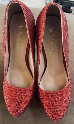 DE BLOSSOM COLLECTIONS RED SPARKLE RHINESTONES PLATFORMS STILETTOS HEELS 8M $119