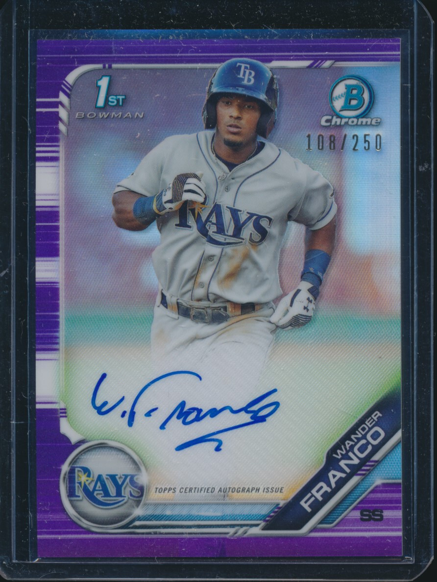 WANDER FRANCO AUTO 1st 2019 Bowman Chrome PURPLE REFRACTOR Autograph/250 Rays RC