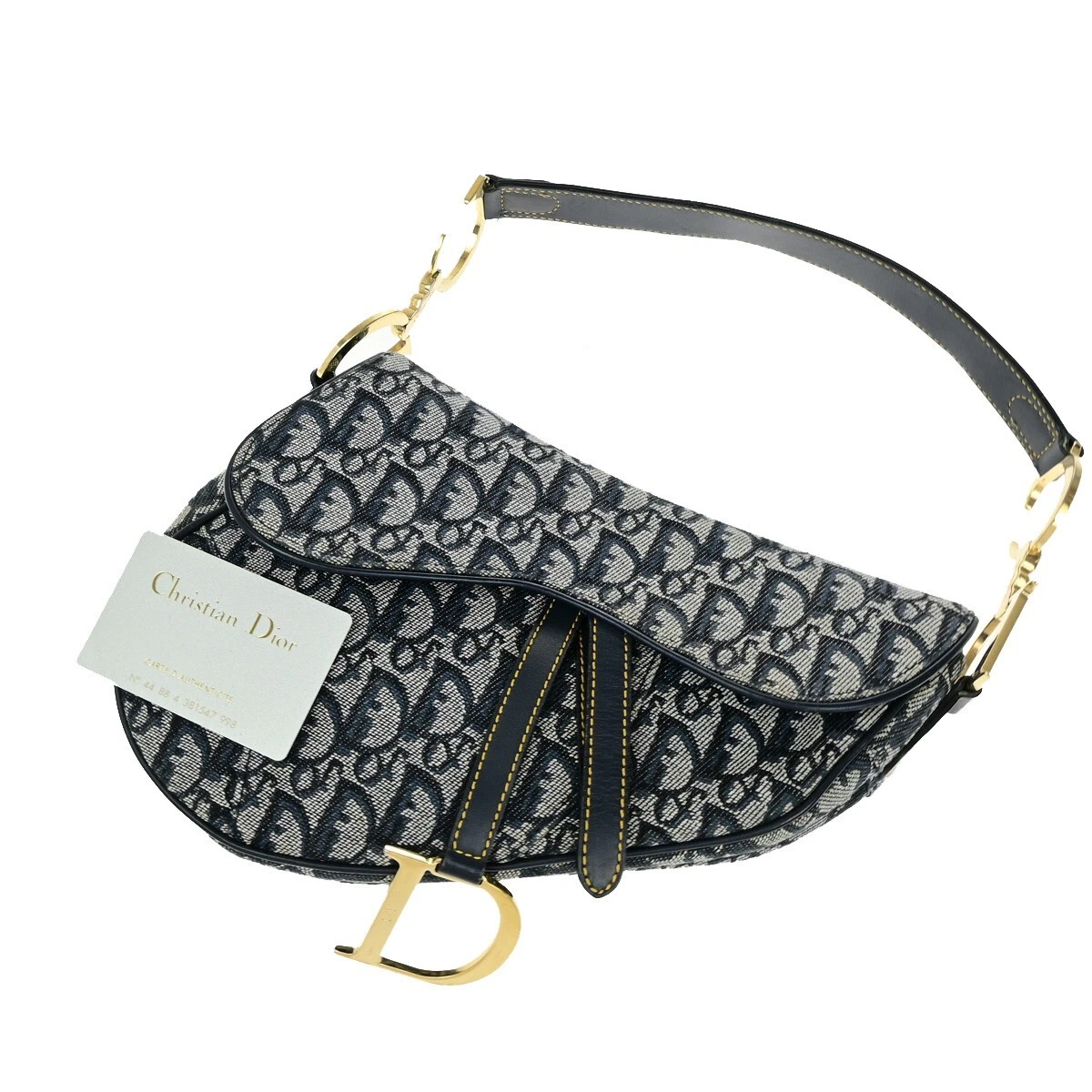 Sac bandoulière CHRISTIAN DIOR trotteur selle toile cuir bleu marine 332RK922