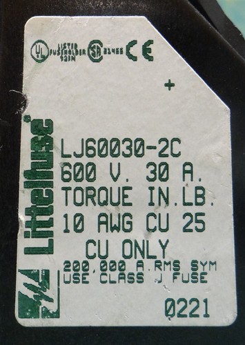 Littelfuse LJ60030-2C 600V 30 Amp Fuse Block w/ 2 Littelfuse JTD 5 ID Fuses - Picture 2 of 8