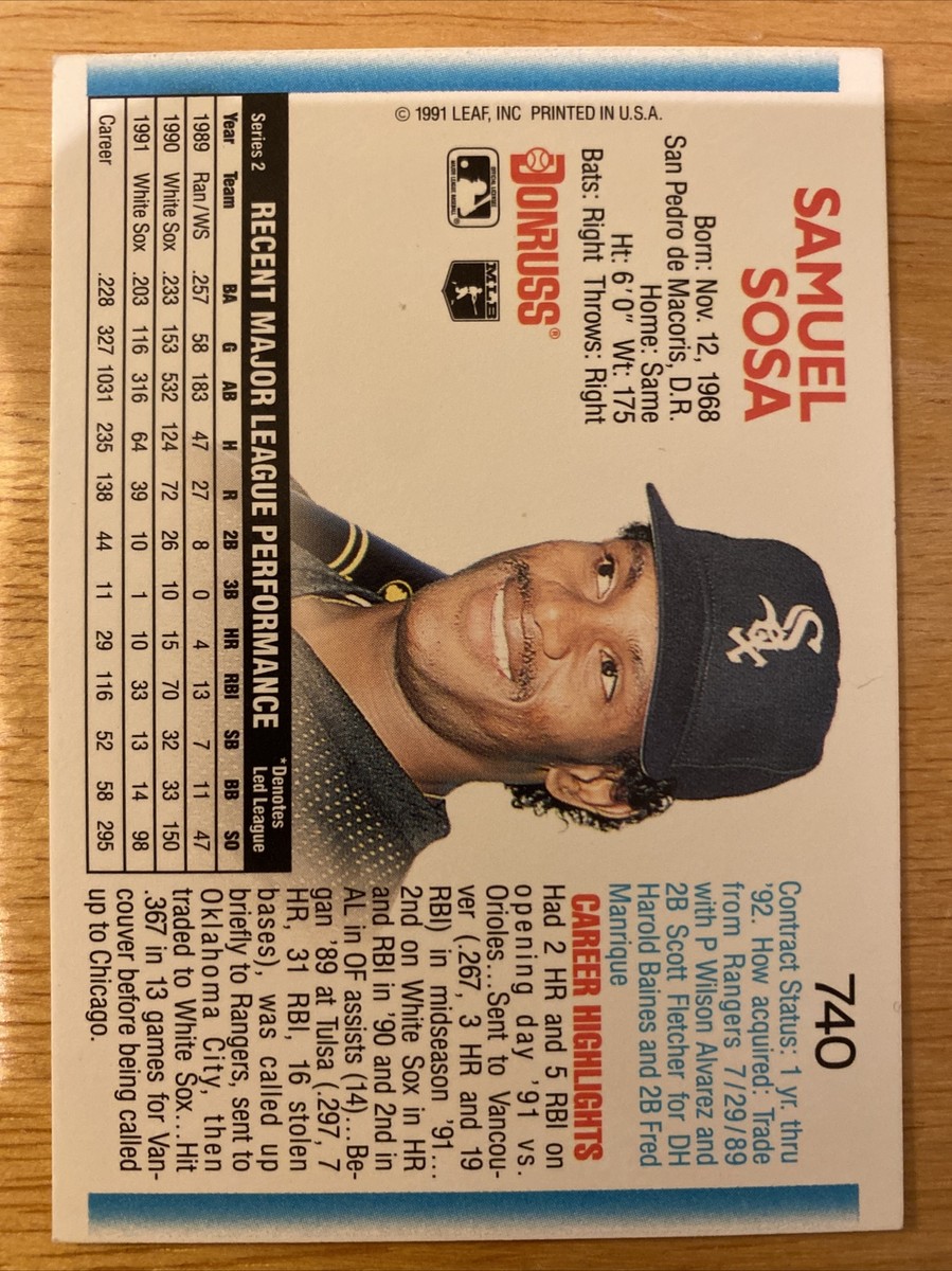 Sammy Sosa 1992 Donruss #740 Chicago White Sox card Error