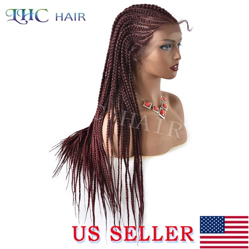 Swiss Lace Front Cornrow Women Long Wig Lightweight Kanekalon Box Braided Hair - Picture 19 of 50
