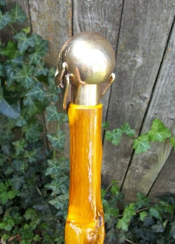 Bastón para caminar morera en espiral tallado a mano 43" con mango superior de cráneo de latón #28 - Imagen 10 de 16