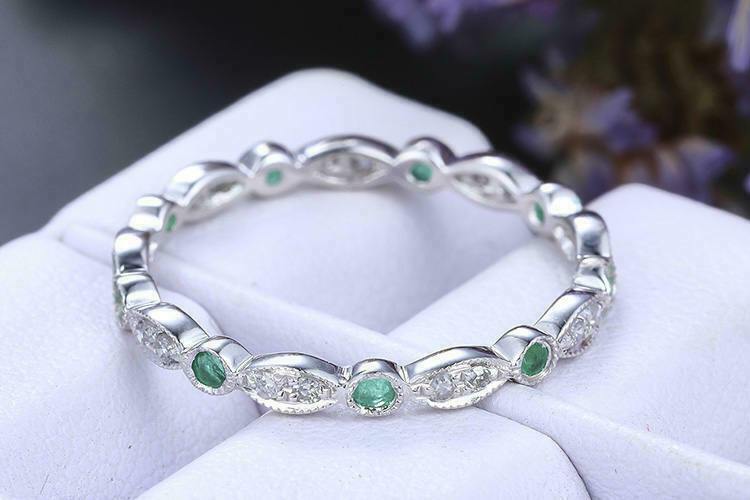 2ct Lab-Created Emerald Stackable Eternity Band in White Gold Plated-image