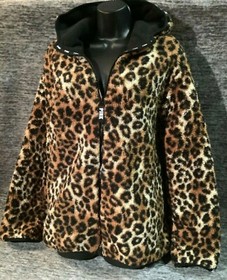 Victoria's Secret Pink Leopard Reversible Sherpa Cozy Fleece Hoodie Jacket S M L