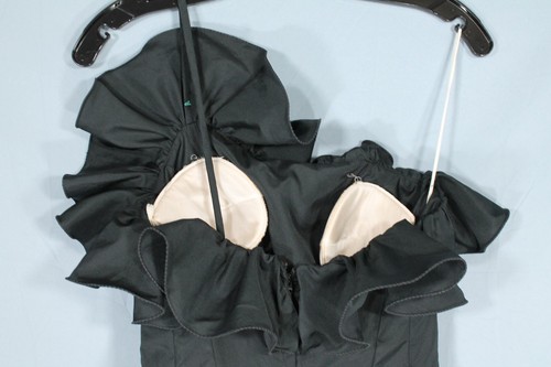 VTG MIKE BENET Black/Aqua TAFFETA 1-Shoulder RUFFLE PROM/PARTY/COCKTAIL DRESS 8 - Picture 5 of 8