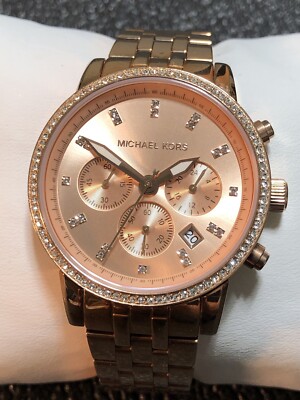 Michael Kors Ritz Rose Gold Crystal Chronograph Bracelet Watch