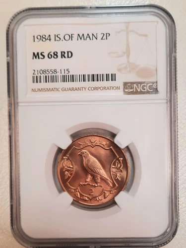 1984 ISLE OF MAN 2P,  2PENCE. NGC MS 68 RD. FINEST KNOWN,  LIGHTY TONED, TOP POP