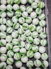 50 MARBLE KING APPROX 5/8" GREEN CANDY STRIPE MARBLES. 8.99