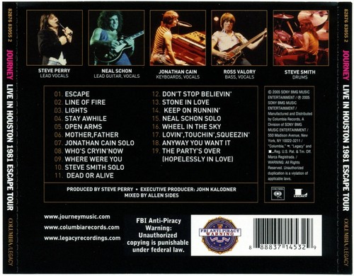 Live in Houston 1981: The Escape Tour by Journey 2005 Columbia CD - Foto 2 di 2