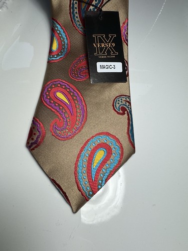 NWT VERSE 9 MULTI COLOR PAISLEY STYLE PRINT SILK DESIGNS NECK TIE & HANKY - 第 2/4 張圖片