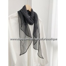 Boutique 100 Silk Chiffon Shawl Stripes Print Neckerchief Oblong Scarf