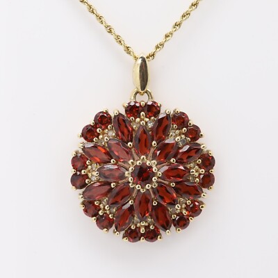 Vintage Garnet Pendant 10k 14k Yellow Gold Marquise shape Garnet