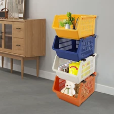 4pcs 4-Colored Stacking Storage Baskets Multifunctional Stackable Organizer Bins