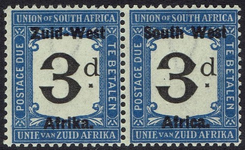 SÜDWESTAFRIKA 1923 PORTOFÄLLIG 3D PAAR POSTFRISCH ** SETTING I LONDON DRUCK