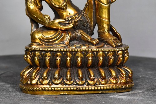 7.1" China old Tibet Tibetan Buddhism temple Bronze gilt Thinking Buddha statue - Picture 2 of 9