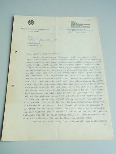 CDU-Politiker & Wissenschaftler Ferdinand FRIEDENSBURG (1886-1972) 2 Briefe 1960 - 第 3/9 張圖片