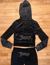 NEW NWT JUICY COUTURE Velour OG Bling Tracksuit Hoodie  Pant Set Black Size L