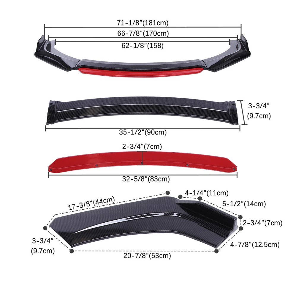 For Mitsubishi Lancer Sportback Front Bumper Red Chin Lip Spoiler Carbon Fiber - image 3 of 4