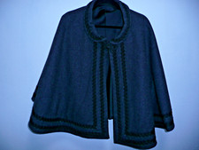 Vintage Handmade Poncho Women's One Size Gray Coat Cape Black Lining