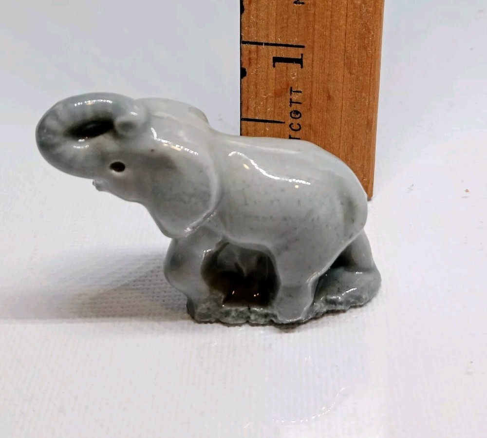 Feng Shui Lucky Trunk Up Mini Glazed Grey Ceramic Elephant 2