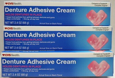 3PK NEW! CVS Health Denture Adhesive Cream (Holds Dentures In Place) - 2.4oz