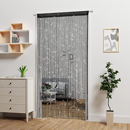 Cortina de cadena de puerta Cortinas de cuentas de puerta, divisor de habitación colgante 39 x 79 pulgadas 1 negro - Imagen 4 de 7