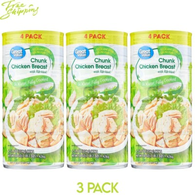 #ad Great Value Chunk Chicken Breast 12.5 Ounce Can 4 Count New 3 Pack $18.50