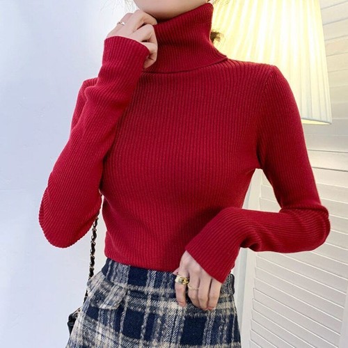 Pullover Turtleneck Sweater Women Fall Soft Knit Sweater Elastic Simple Basic - Picture 33 of 38