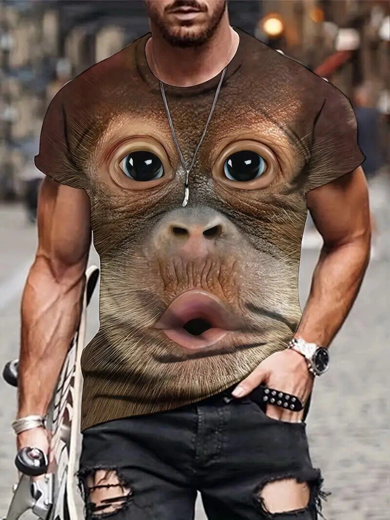 T Shirts Chimpanzee Graphic Funny Novelty Brown Yellow Casual Short Sleeve Silky