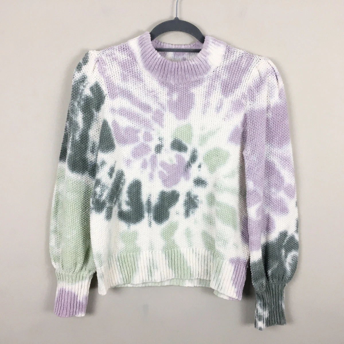 Madewell Tie Dye Sweater Women s Size S Small Purple Puff Sleeve Pullover NWT