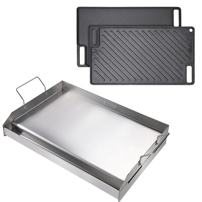24x16 in/10x17 in Flat Top Griddle Stainless Steel/Cast Iron BBQ Grill