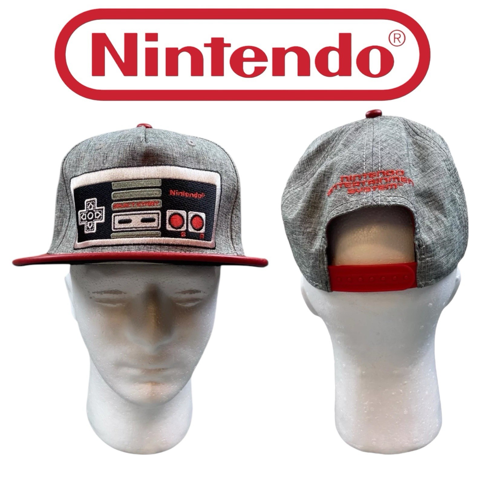 Nintendo NES Controller Hat Snapback Gray Red Fau… - image 1